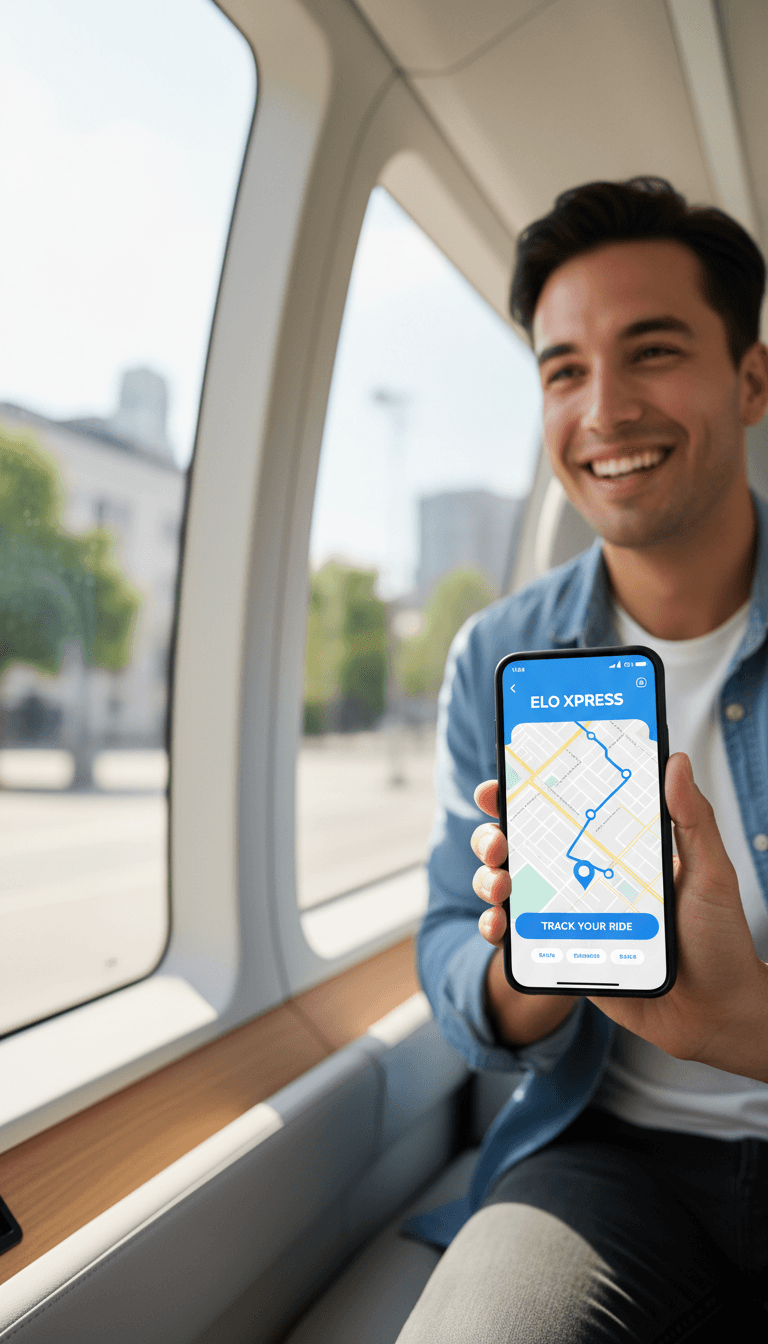 Rider tracking their trip in the Elo Xpress app on a smartphone while in a vehicle